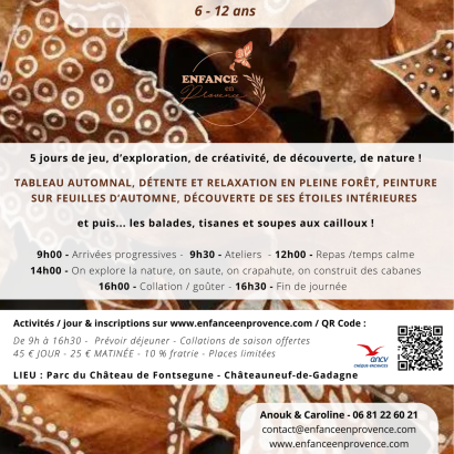 Stages vacances AUTOMNE  6-12 ans: Nature & créativité