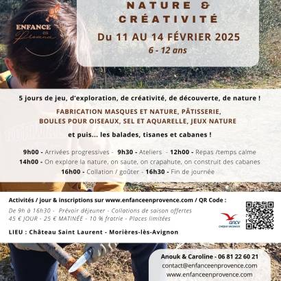 Stages vacances "nature et créativité" avec Enfance... Du 11 au 14 fév 2025